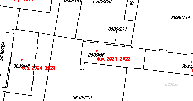 Louny 2021,2022 na parcele st. 3639/56 v KÚ Louny, Katastrální mapa