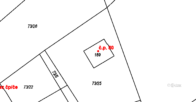Topělec 80, Čížová na parcele st. 189 v KÚ Topělec, Katastrální mapa
