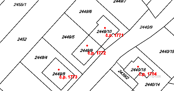 Kunovice 1772 na parcele st. 2449/9 v KÚ Kunovice u Uherského Hradiště, Katastrální mapa