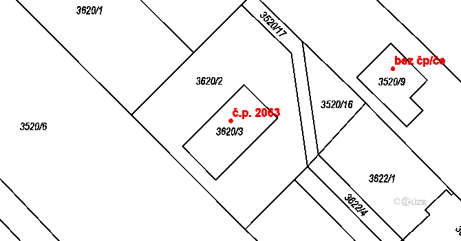 Hlučín 2063 na parcele st. 3620/3 v KÚ Hlučín, Katastrální mapa