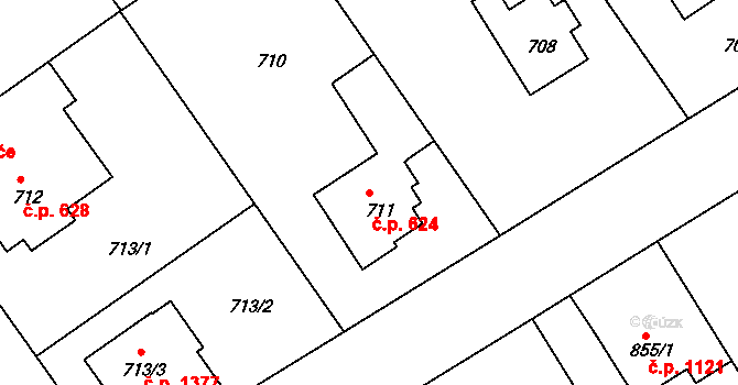 Rychnov nad Kněžnou 624 na parcele st. 711 v KÚ Rychnov nad Kněžnou, Katastrální mapa