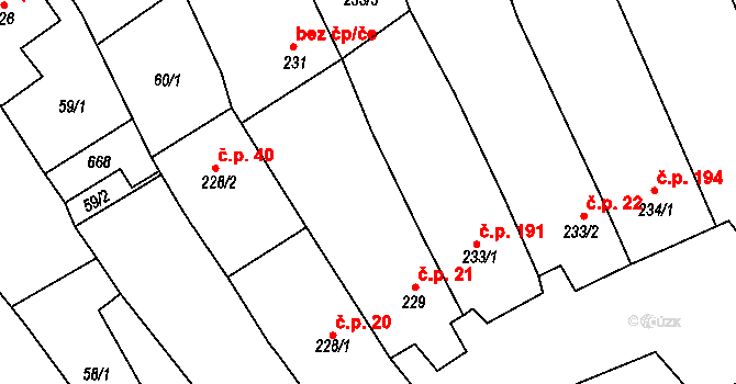 Vrbice 21 na parcele st. 229 v KÚ Vrbice u Velkých Pavlovic, Katastrální mapa