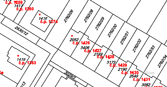 Bystřice pod Hostýnem 1427 na parcele st. 3406 v KÚ Bystřice pod Hostýnem, Katastrální mapa