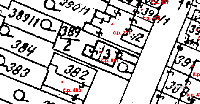 Kostelec na Hané 811 na parcele st. 389/3 v KÚ Kostelec na Hané, Katastrální mapa