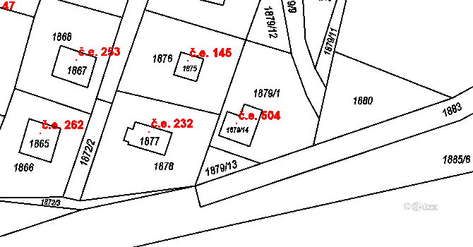 Velké Opatovice 504 na parcele st. 1879/14 v KÚ Velké Opatovice, Katastrální mapa