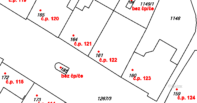 Suchdol 122 na parcele st. 161 v KÚ Suchdol u Konice, Katastrální mapa