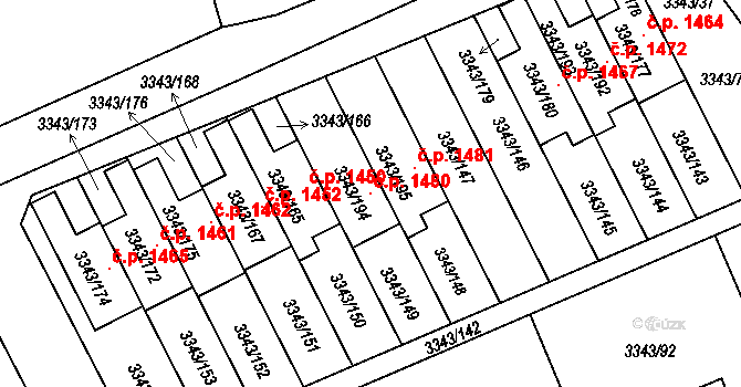 Třešť 1480 na parcele st. 3343/194 v KÚ Třešť, Katastrální mapa