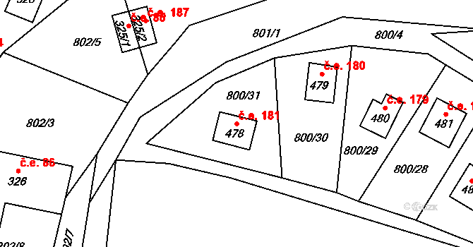 Rataje nad Sázavou 181 na parcele st. 478 v KÚ Rataje nad Sázavou, Katastrální mapa