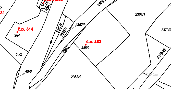 Antonínov 483, Josefův Důl na parcele st. 448/2 v KÚ Antonínov, Katastrální mapa