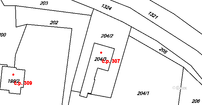 Dolní Líštná 307, Třinec na parcele st. 204/3 v KÚ Dolní Líštná, Katastrální mapa