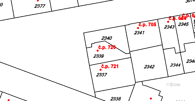 Čelákovice 726 na parcele st. 2339 v KÚ Čelákovice, Katastrální mapa