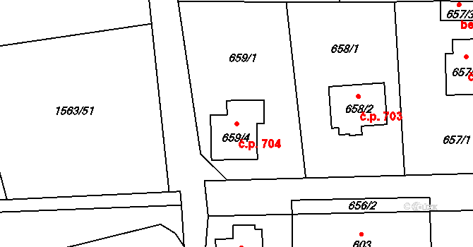 Doksy 704 na parcele st. 659/4 v KÚ Doksy u Máchova jezera, Katastrální mapa