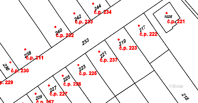 Žabčice 237 na parcele st. 221 v KÚ Žabčice, Katastrální mapa