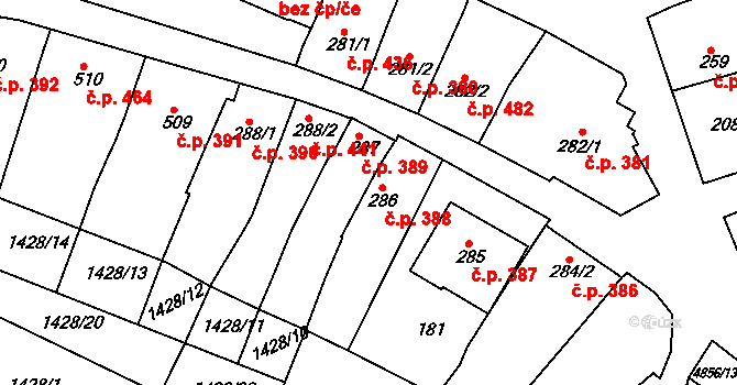 Čejkovice 388 na parcele st. 286 v KÚ Čejkovice, Katastrální mapa