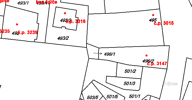 Boršov 3147, Kyjov na parcele st. 496/2 v KÚ Boršov u Kyjova, Katastrální mapa