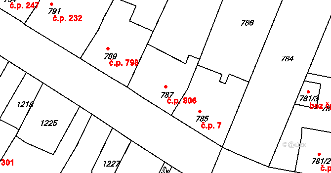 Ratíškovice 806 na parcele st. 787 v KÚ Ratíškovice, Katastrální mapa
