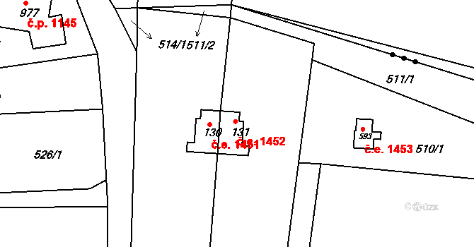 Ládví 1452, Kamenice na parcele st. 131 v KÚ Ládví, Katastrální mapa
