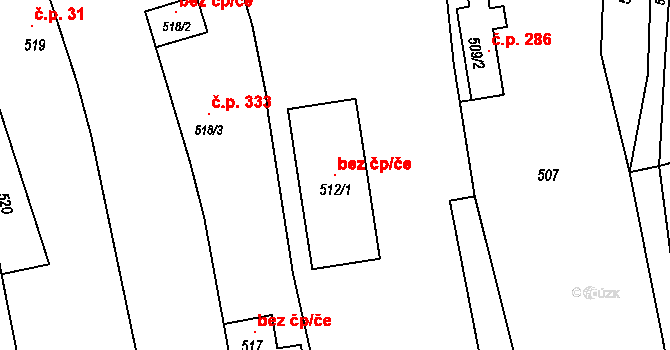 Opava 147276578 na parcele st. 512/1 v KÚ Komárov u Opavy, Katastrální mapa