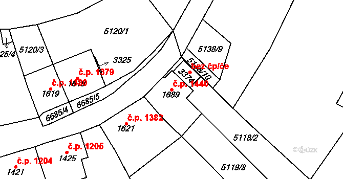 Kraslice 1440 na parcele st. 1689 v KÚ Kraslice, Katastrální mapa