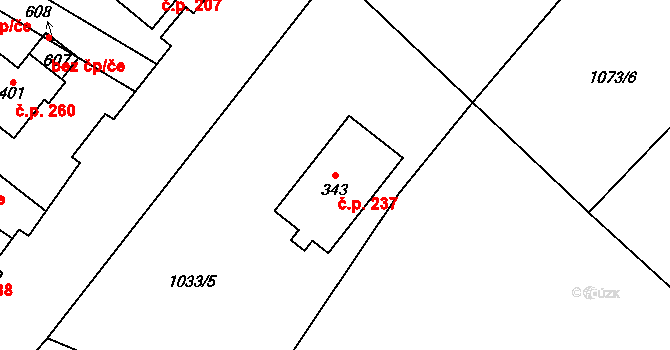 Bozkov 237 na parcele st. 343 v KÚ Bozkov, Katastrální mapa