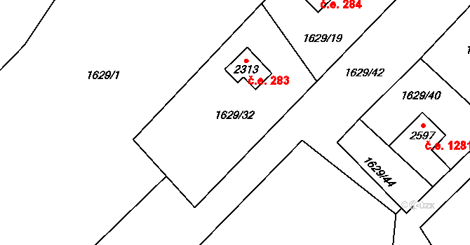 Ostravice 283 na parcele st. 2313 v KÚ Ostravice 1, Katastrální mapa
