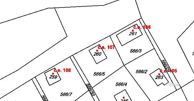 Stradonice 107, Nižbor na parcele st. 260 v KÚ Stradonice u Nižboru, Katastrální mapa