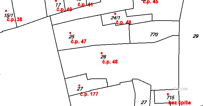 Nechanice 48 na parcele st. 26 v KÚ Nechanice, Katastrální mapa