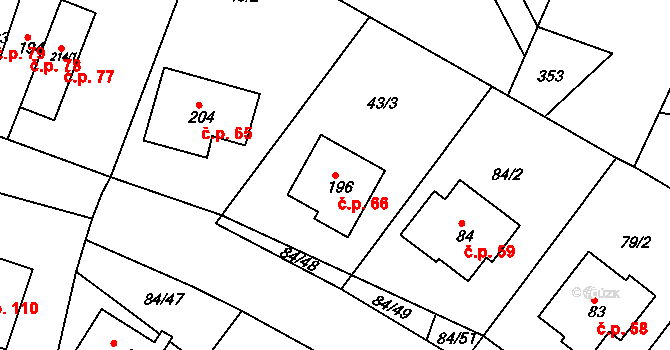 Stěžírky 66, Stěžery na parcele st. 196 v KÚ Stěžírky, Katastrální mapa