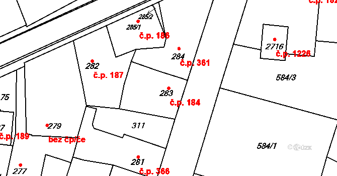 Třebechovice pod Orebem 184 na parcele st. 283 v KÚ Třebechovice pod Orebem, Katastrální mapa