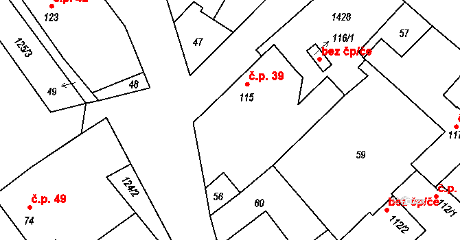 Pňovice 39 na parcele st. 115 v KÚ Pňovice, Katastrální mapa