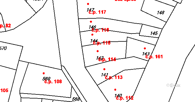 Mimoň III 114, Mimoň na parcele st. 142 v KÚ Mimoň, Katastrální mapa