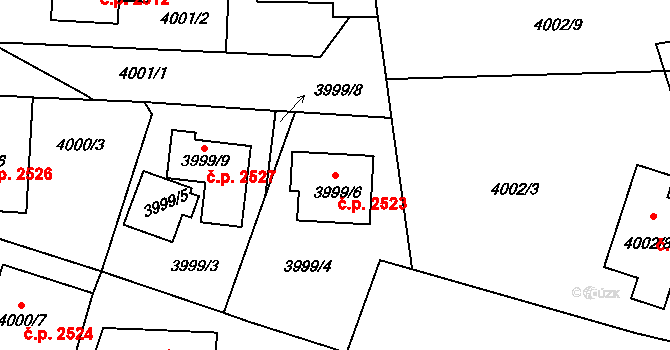 Roudnice nad Labem 2523 na parcele st. 3999/6 v KÚ Roudnice nad Labem, Katastrální mapa