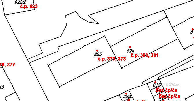 Neštěmice 378,379, Ústí nad Labem na parcele st. 825 v KÚ Neštěmice, Katastrální mapa