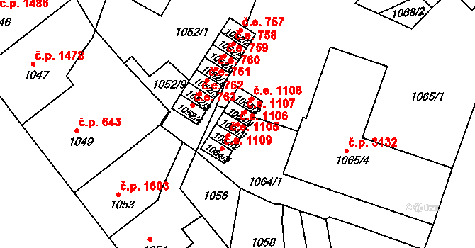 Ústí nad Labem-centrum 1106, Ústí nad Labem na parcele st. 1064/3 v KÚ Ústí nad Labem, Katastrální mapa