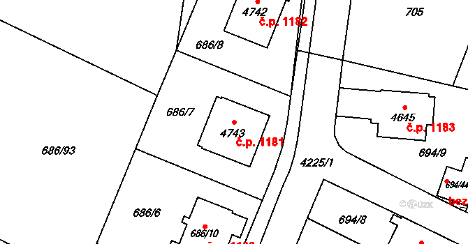 Žamberk 1181 na parcele st. 4743 v KÚ Žamberk, Katastrální mapa