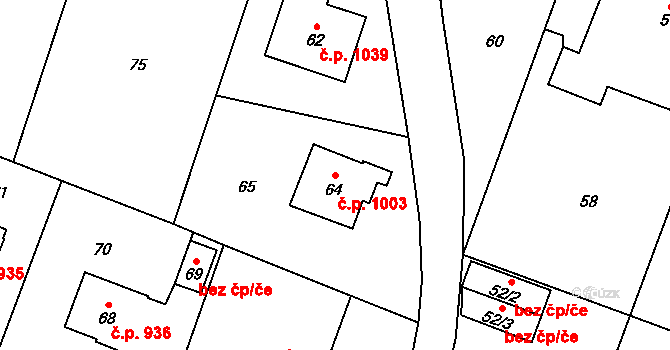 Dolní Lutyně 1003 na parcele st. 64 v KÚ Dolní Lutyně, Katastrální mapa