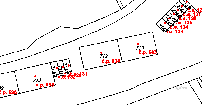 Krupka 584 na parcele st. 712 v KÚ Krupka, Katastrální mapa