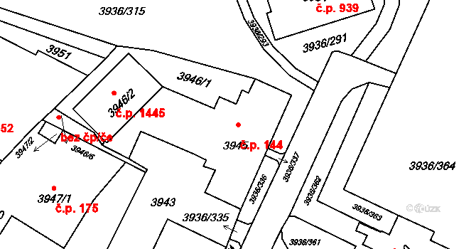 Lutyně 144, Orlová na parcele st. 3945 v KÚ Horní Lutyně, Katastrální mapa