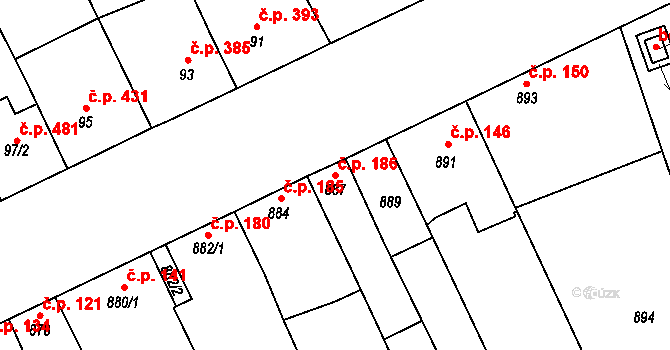 Ladná 186 na parcele st. 887 v KÚ Ladná, Katastrální mapa