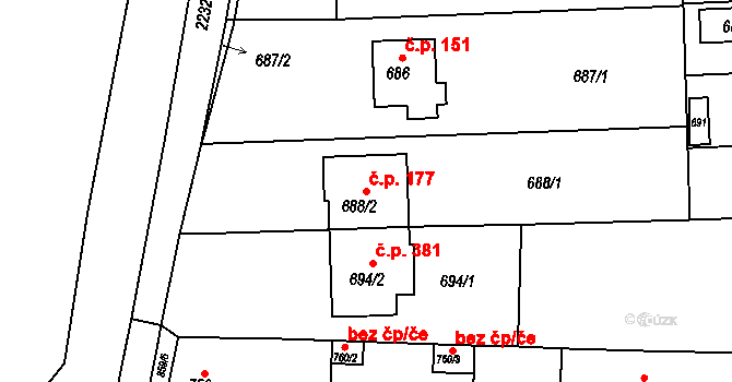 Holásky 177, Brno na parcele st. 688/2 v KÚ Holásky, Katastrální mapa