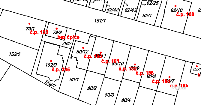 Klokoty 181, Tábor na parcele st. 80/11 v KÚ Klokoty, Katastrální mapa