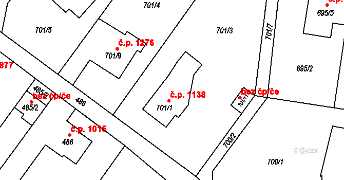 Šenov 1138 na parcele st. 701/1 v KÚ Šenov u Ostravy, Katastrální mapa