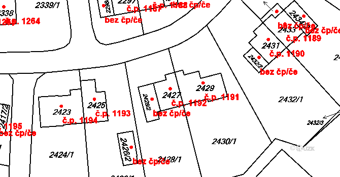 Sokolov 1192 na parcele st. 2427 v KÚ Sokolov, Katastrální mapa