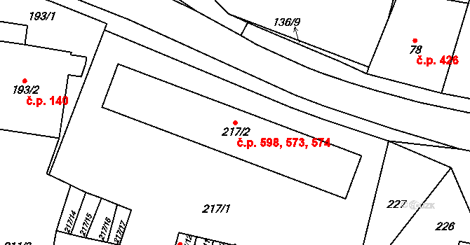 Chodov 573,574,598 na parcele st. 217/2 v KÚ Dolní Chodov, Katastrální mapa