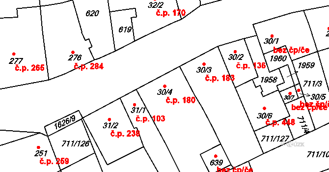 Švihov 180 na parcele st. 30/4 v KÚ Švihov u Klatov, Katastrální mapa