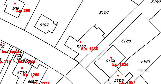 Braník 1285, Praha na parcele st. 511/2 v KÚ Braník, Katastrální mapa