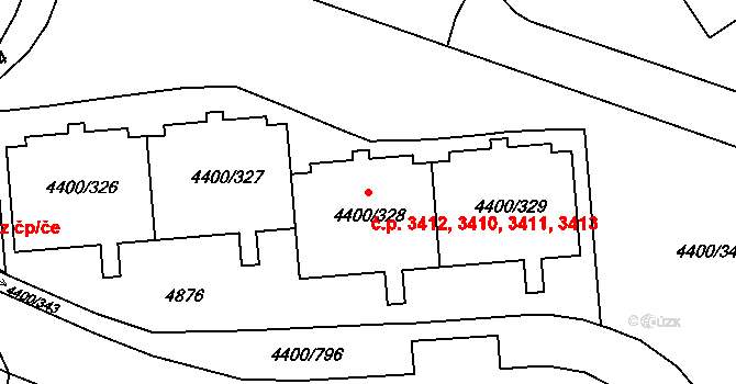 Modřany 3410,3411,3412,3413, Praha na parcele st. 4400/328 v KÚ Modřany, Katastrální mapa