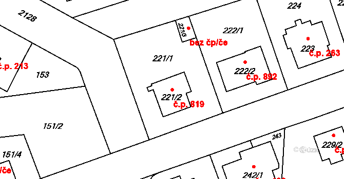 Ruzyně 819, Praha na parcele st. 221/2 v KÚ Ruzyně, Katastrální mapa