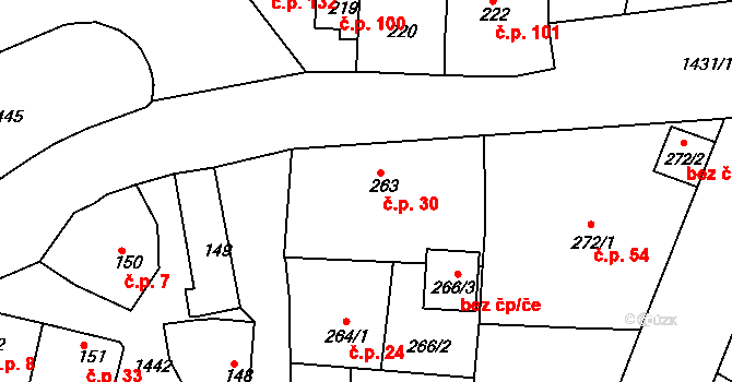 Řepy 30, Praha na parcele st. 263 v KÚ Řepy, Katastrální mapa