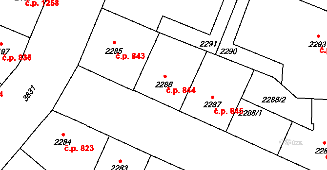 Libeň 844, Praha na parcele st. 2286 v KÚ Libeň, Katastrální mapa